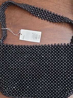 Black Beaded Shoulder Bag - Handcrafted new with tags